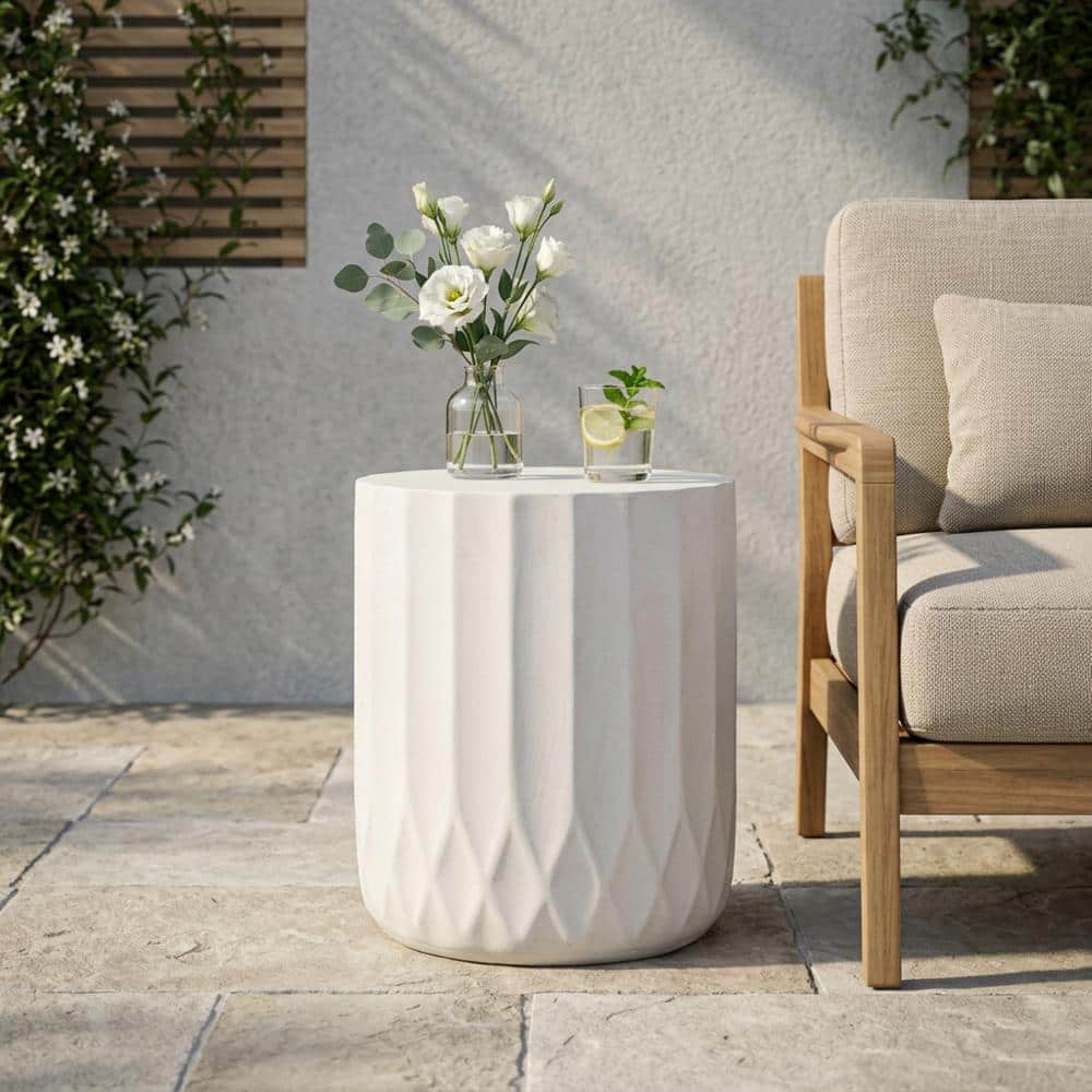 15 in. Antique White Magnesium Oxide Round Outdoor Side Table with Scallop Edge price history on PriceWatchPro