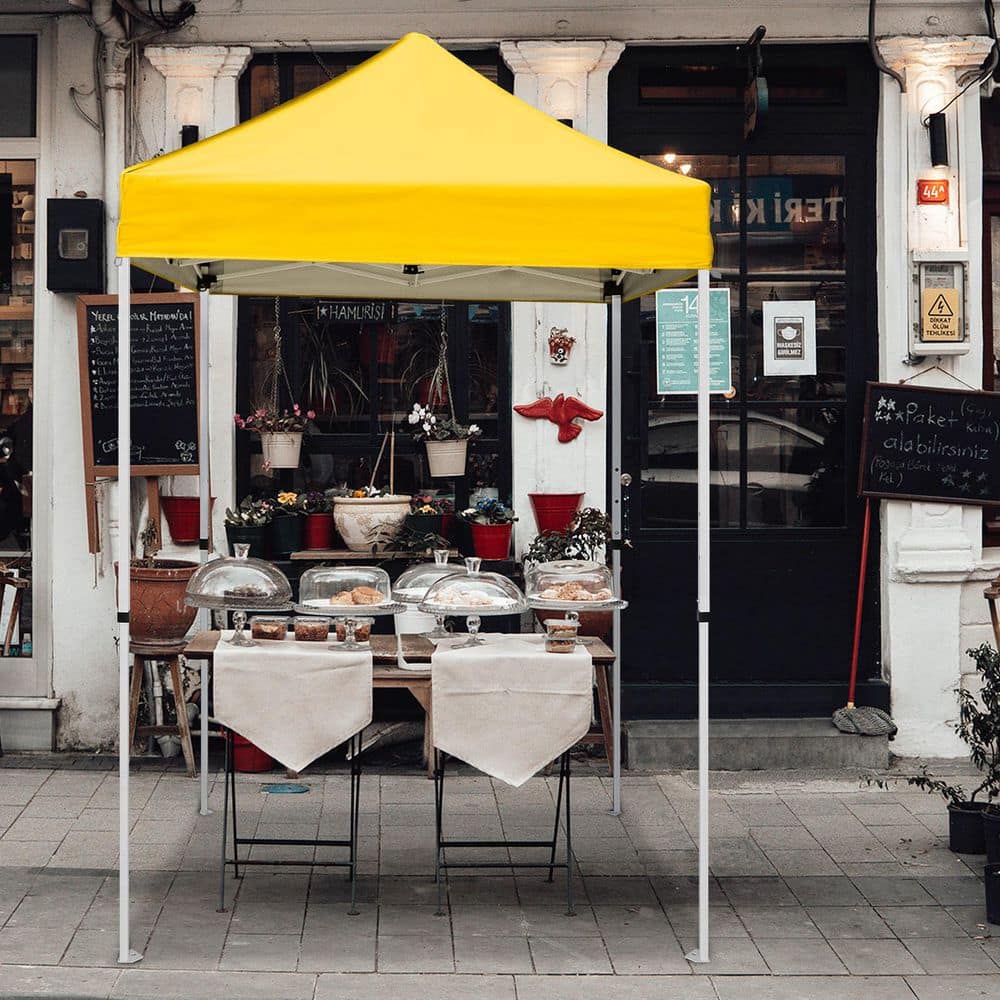 Yellow 5x5 Portable Adjustable Height Canopy Tent with White Frame