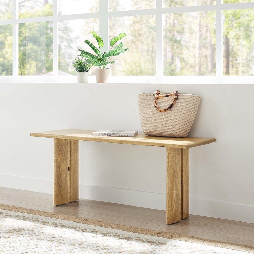Amistad 46" Oak Mango Wood Dining Bench with Adjustable Foot Pads