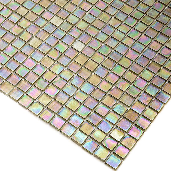 Skosh Glossy Yellowish Gray 11.6 in. x 11.6 in. Glass Mosaic Wall and Floor Tile (18.69 sq. ft./case) (20-pack)