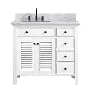 Fallworth 37 in. W x 22 in. D x 35 in. H Single Sink Freestanding Bath Vanity in White with Carrara Marble Top
