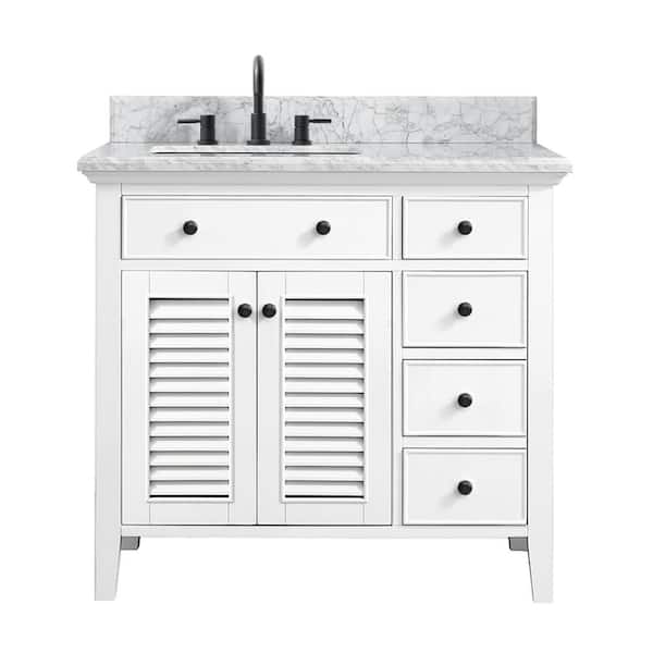 Home Decorators Collection Fallworth 37 in. W x 22 in. D x 35 in. H Single Sink Freestanding Bath Vanity in White with Carrara Marble Top