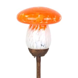 Solar Glass Mushroom 1.5 ft. Orange Metal Garden Stake
