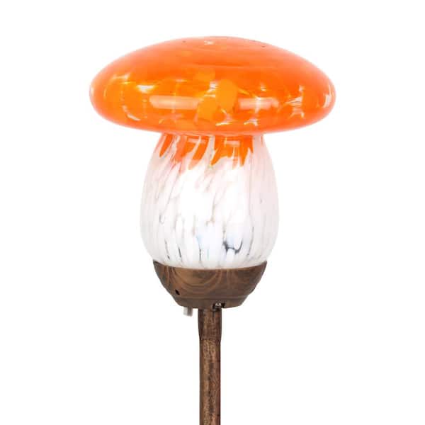 Exhart Solar Glass Mushroom 1.5 ft. Orange Metal Garden Stake