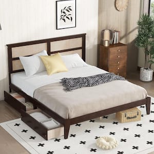 Espresso Brown Wood Frame King Size Platform Bed with Enhanced Support Salts and Feet