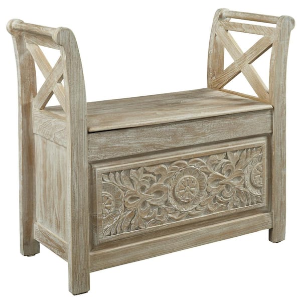 Benjara Brown Dining Bench Backless with Hinged Storage 30.63 in.