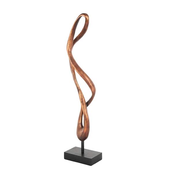 Litton Lane Bronze 6 in. x 28 in. Polystone Abstract Sculpture with Rectangle Black Base