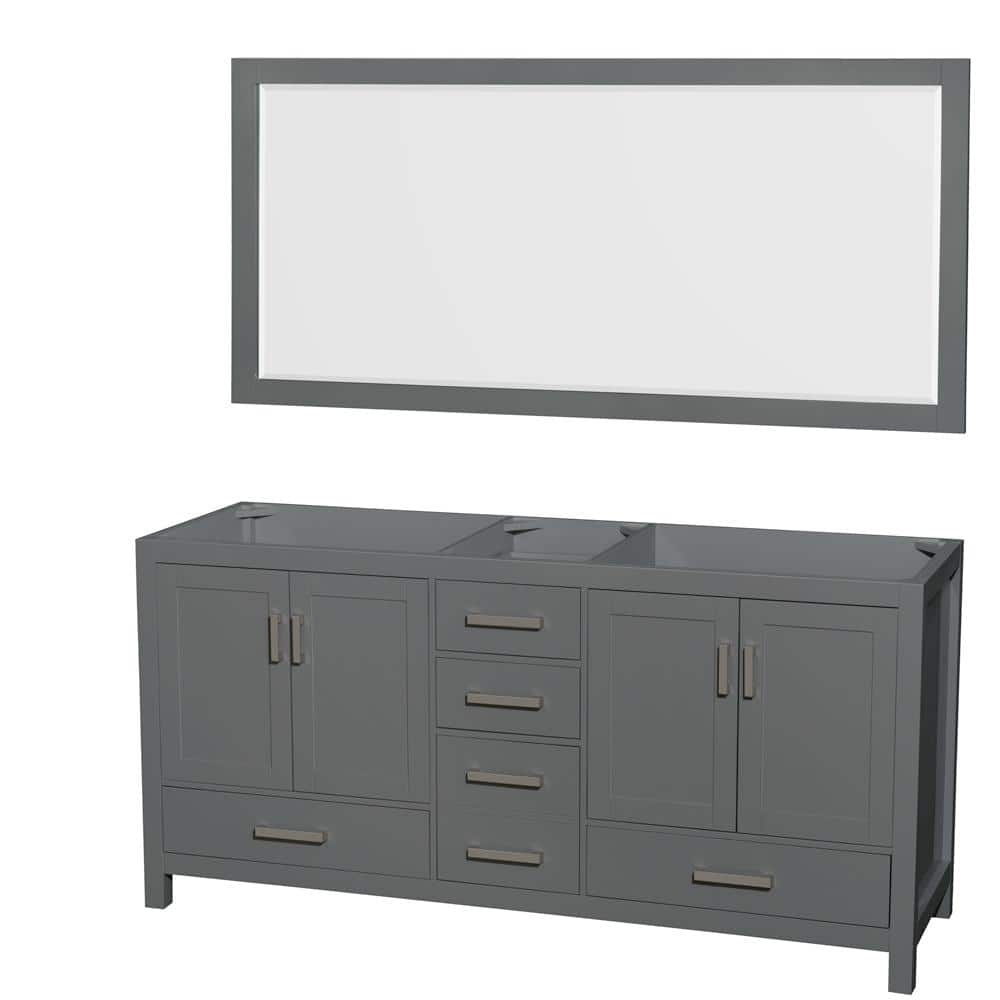 "Sheffield 70.75 in. W x 21.5 in. D x 34.25 in. H Double Bath Vanity Cabinet without Top in Dark Gray with 70"" Mirror" price history on PriceWatchPro