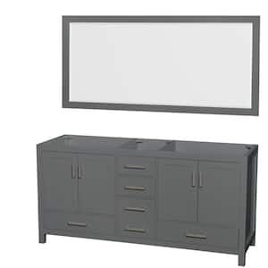 Sheffield 70.75 in. W x 21.5 in. D x 34.25 in. H Double Bath Vanity Cabinet without Top in Dark Gray with 70" Mirror