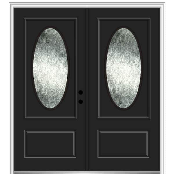MMI Door 72 in. x 80 in. Left-Hand/Inswing Rain Glass Black Fiberglass Prehung Front Door on 4-9/16 in. Frame