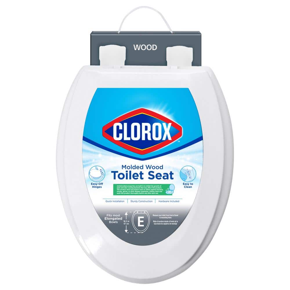 White Elongated Molded Wood Toilet Seat with Easy-Off Hinges