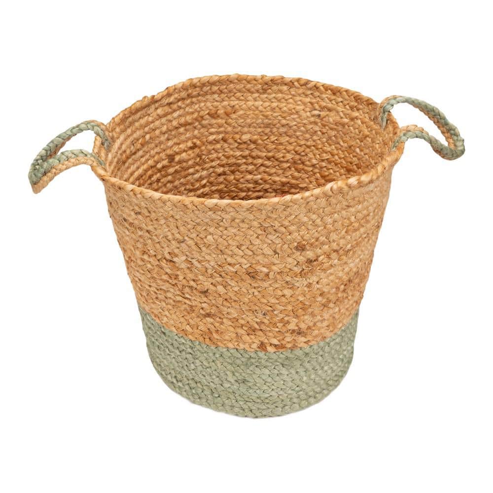 Seafoam Teal & Natural Jute Round Storage Basket 17" x 15"