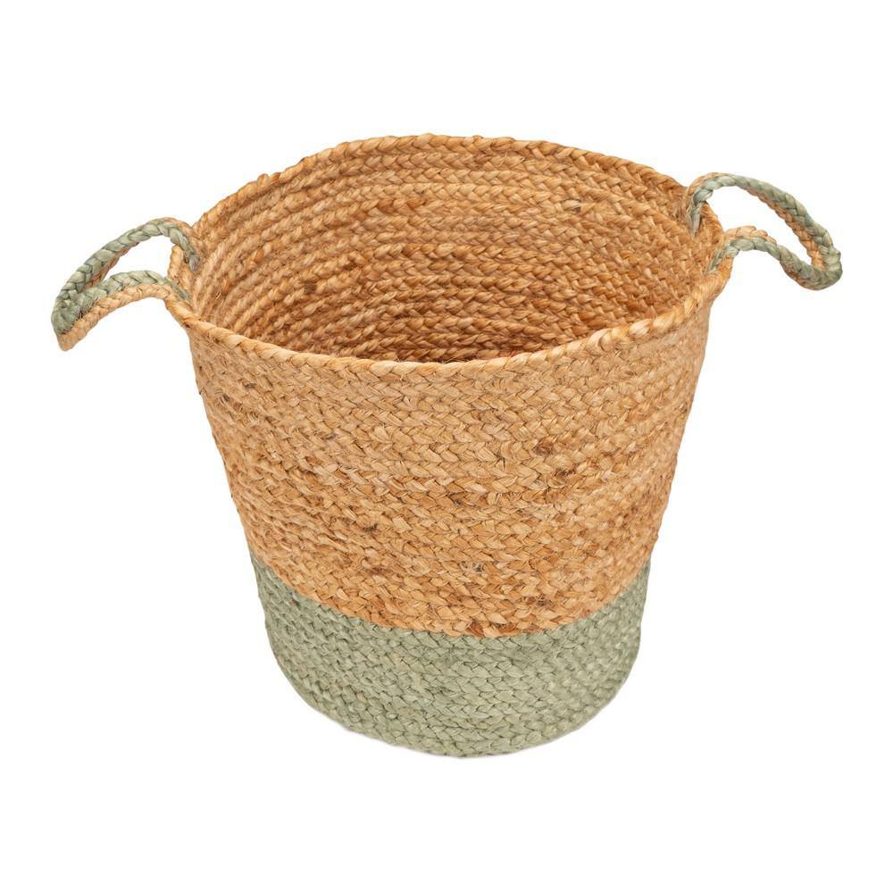 Seafoam Teal & Natural Jute Round Storage Basket 17" x 15"