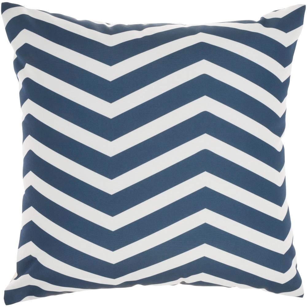 Ivory and Navy Floral Square Outdoor Throw Pillow