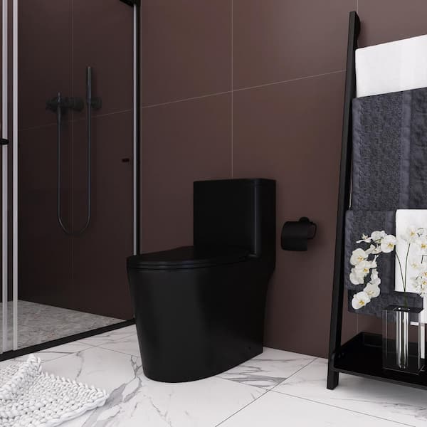 Staykiwi 1-Piece 1.1/1.6 GPF Dual Flush Elongated Toilet in Matte Black