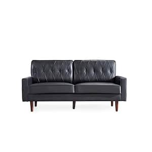 Acire 69.3 in. Wide Square Arm Faux Leather Straight 3-Seater Sofa in Black