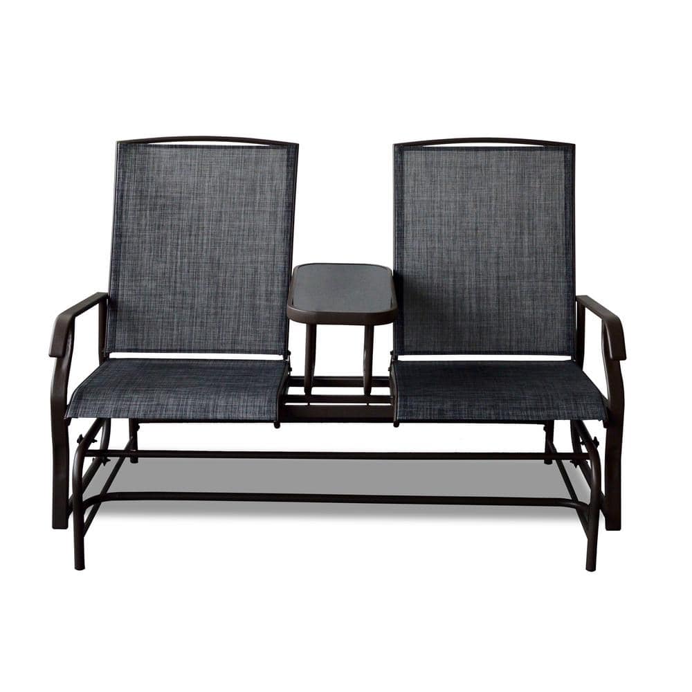 2-Person Gray Black Metal Patio Outdoor Glider Rocking Bench Loveseat Armch