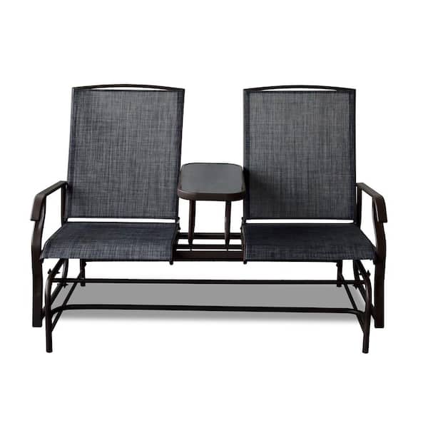 Amucolo 2-Person Gray Black Metal Patio Outdoor Glider Rocking Bench Loveseat Armchair