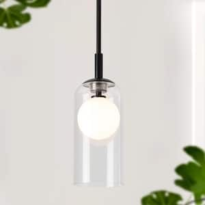 Serena Modern 1-Light Matte Black Dimmable Pendant Light with Clear Glass Shade