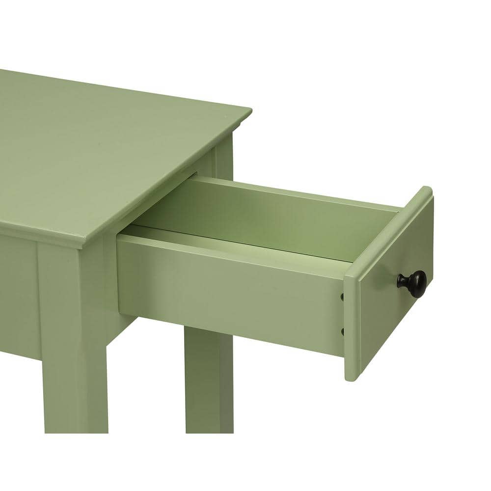 Bertie Light Green Wooden Accent Table with Drawer and Shelf