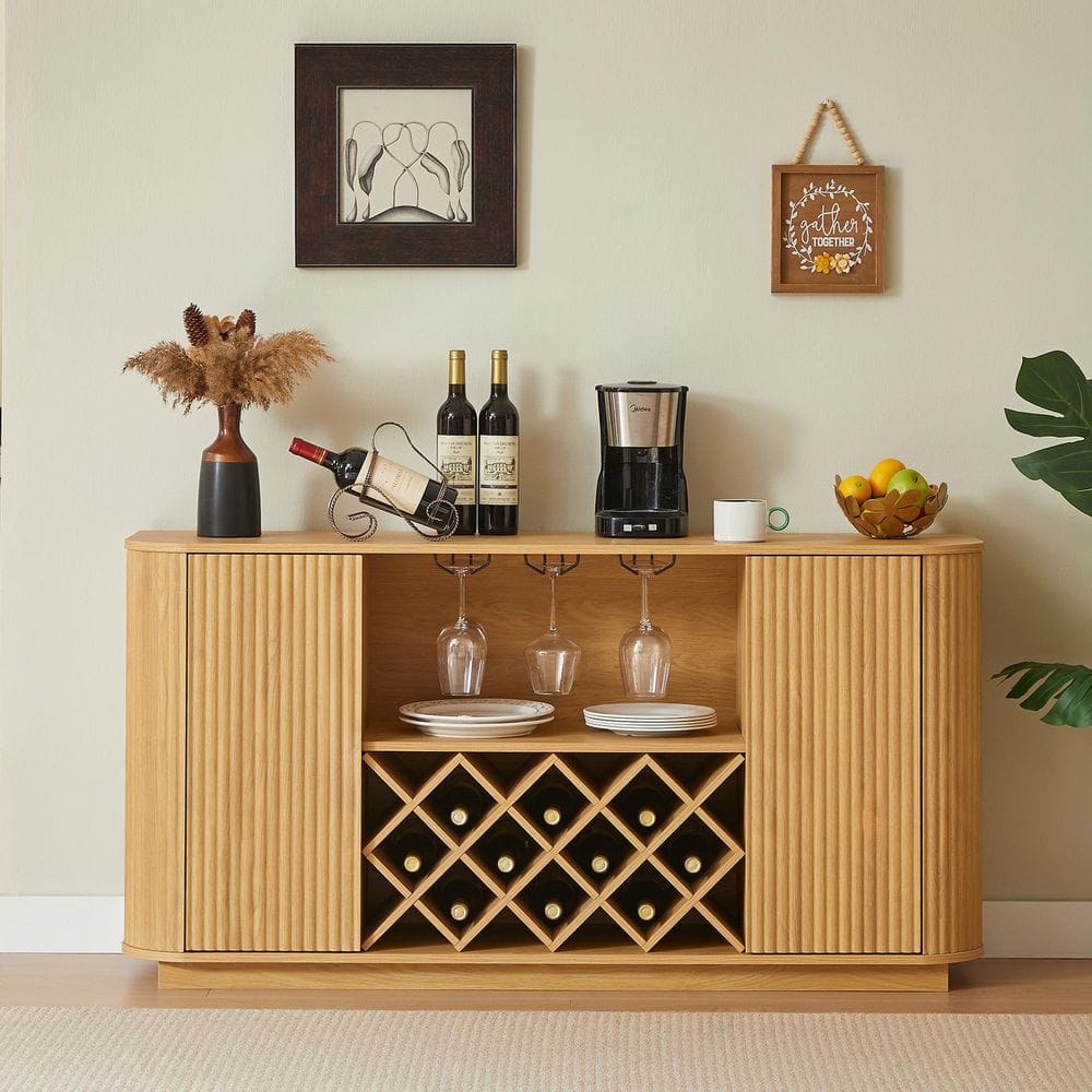Barbara Natural MDF Wood 58.30 in. W Buffet Storage Sideboard with Doors and Adjustable Shelves