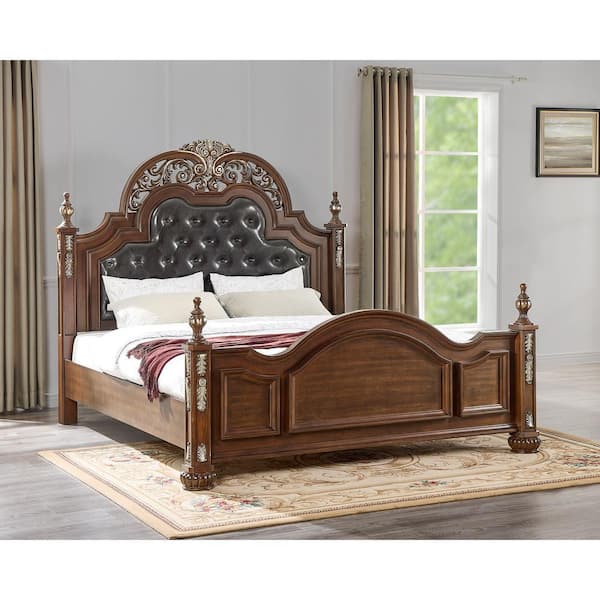 AndMakers Lyon Cherry Wood Frame Faux Leather Upholstered Queen