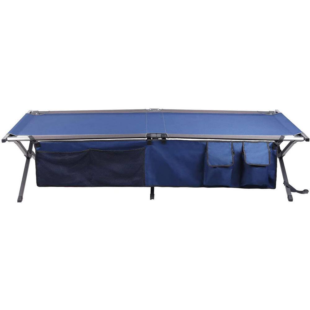Blue Steel Folding Portable Camping Cot with Storage Organizer