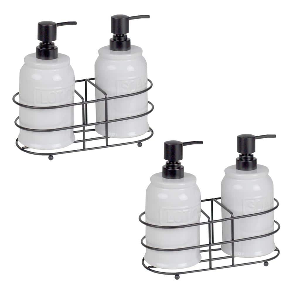 Home Basics Embossed Glazed Ceramic Soap Dispenser with Dual Compartment  Metal Rack in White (2-Pack) HDC57440 - The Home Depot