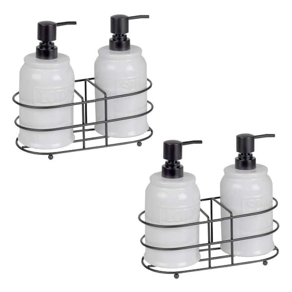 Home Basics Embossed Glazed Ceramic Soap Dispenser with Dual Compartment  Metal Rack in White (2-Pack) HDC57440 - The Home Depot