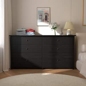 Black 6-Drawer 56 in. W Dresser Chest of Drawers Long Storage Dresser with 2-Oversized Drawers (32.4 in. H x 15.8 in. L)