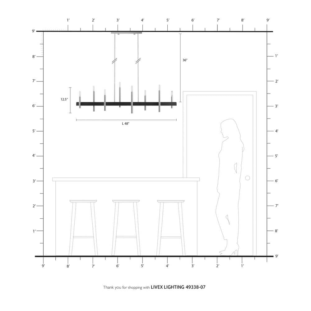 Denmark 8-Light Bronze and Brass Linear Chandelier