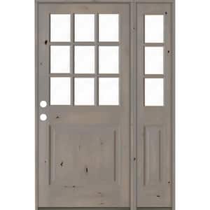 50 in. x 80 in. Knotty Alder 2 Panel Right-Hand/Inswing Clear Glass Grey Stain Wood Prehung Front Door w/Right Sidelite