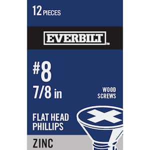 #8 x 7/8 in. Zinc Plated Phillips Flat Head Wood Screw (12-Pack)