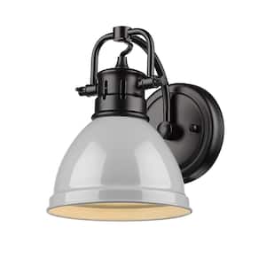 Duncan Collection Black 1-Light Bath Sconce Light with Gray Shade