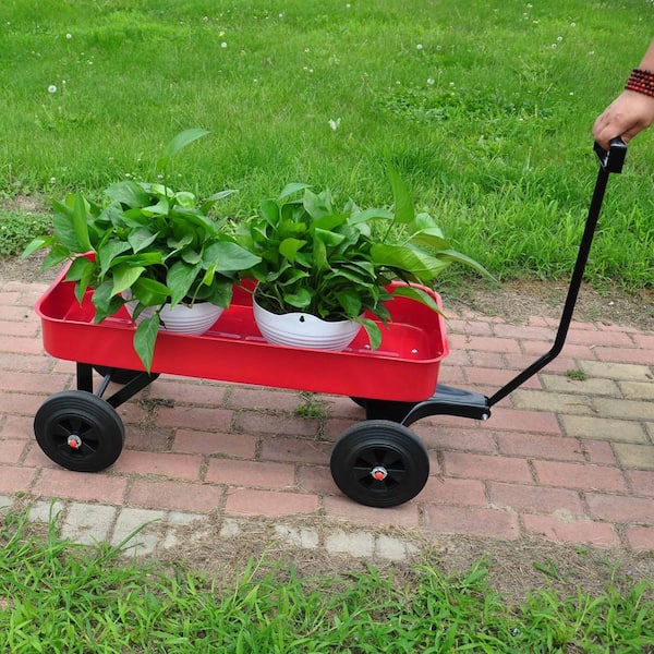Xzkai 1.1 cu. ft. Metal Garden Cart with Adjustable Handles, Red