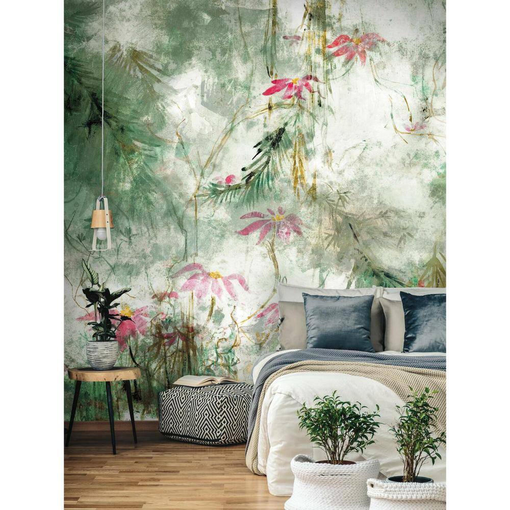 Green and Pink Jungle Lily Peel and Stick Wall Mural