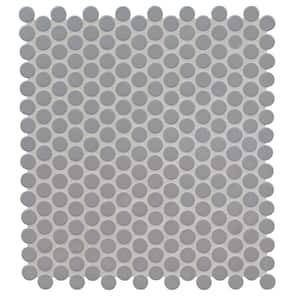 Gray Penny Round 11.63 in. x 11.50 in. x 6mm Glossy Porcelain Mesh-Mounted Mosaic Tile (14.4 sq. ft./case)