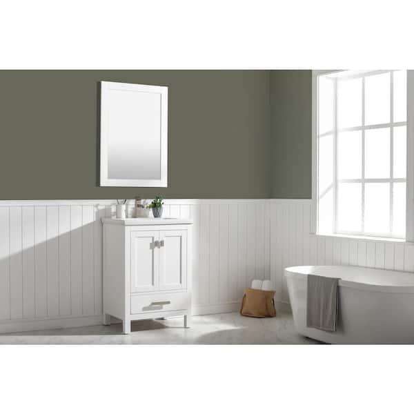 Valentino 24 in. W x 18.25 in. D Bath Vanity in White with Porcelain Vanity Top in White with White Basin