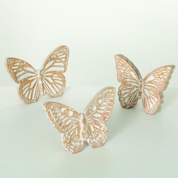 Brown 7 in. x 5 in. Wood Butterfly Table Decor Set of 3
