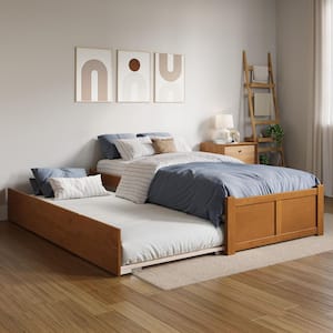 Concord Light Toffee Natural Bronze Solid Wood Frame Twin XL Platform Bed with Footboard and Twin XL Trundle