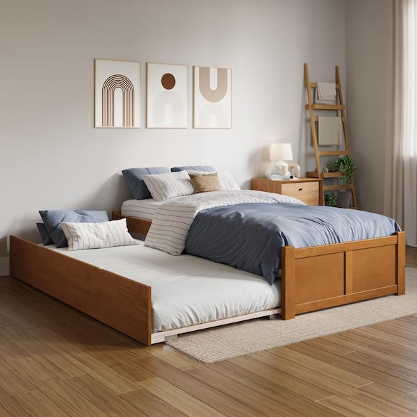 Concord Light Toffee Natural Bronze Solid Wood Frame Twin XL Platform Bed with Footboard and Twin XL Trundle