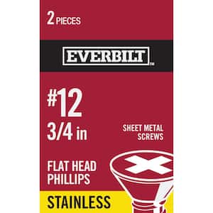 #12 x 3/4 in. Stainless Steel Phillips Flat Head Sheet Metal Screw (2-Pack)