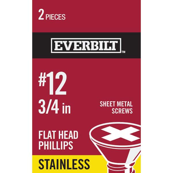 #12 x 3/4 in. Stainless Steel Phillips Flat Head Sheet Metal Screw (2-Pack)