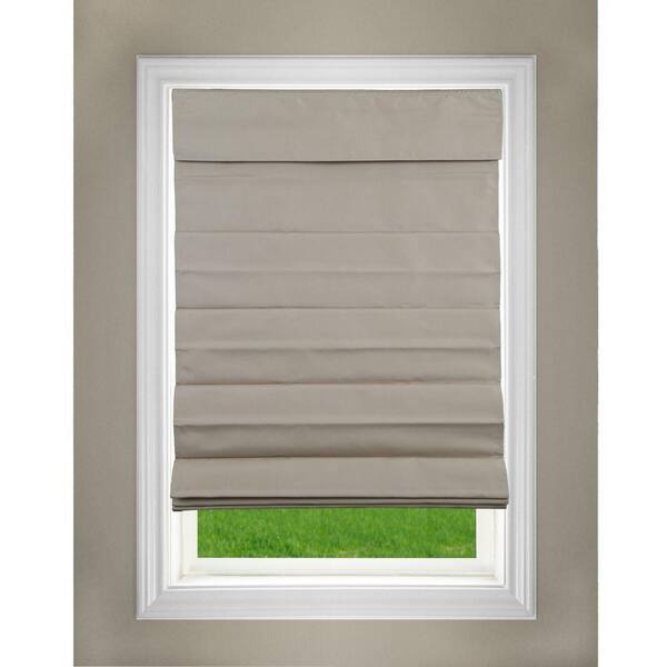 Perfect Lift Window Treatment Tan Cordless Room Darkening Adjustable Polyester Roman Shades 35 in. W x 64 in. L