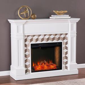 Banton 48 in. Alexa-Enabled Electric Smart Fireplace in White with Brown Marble
