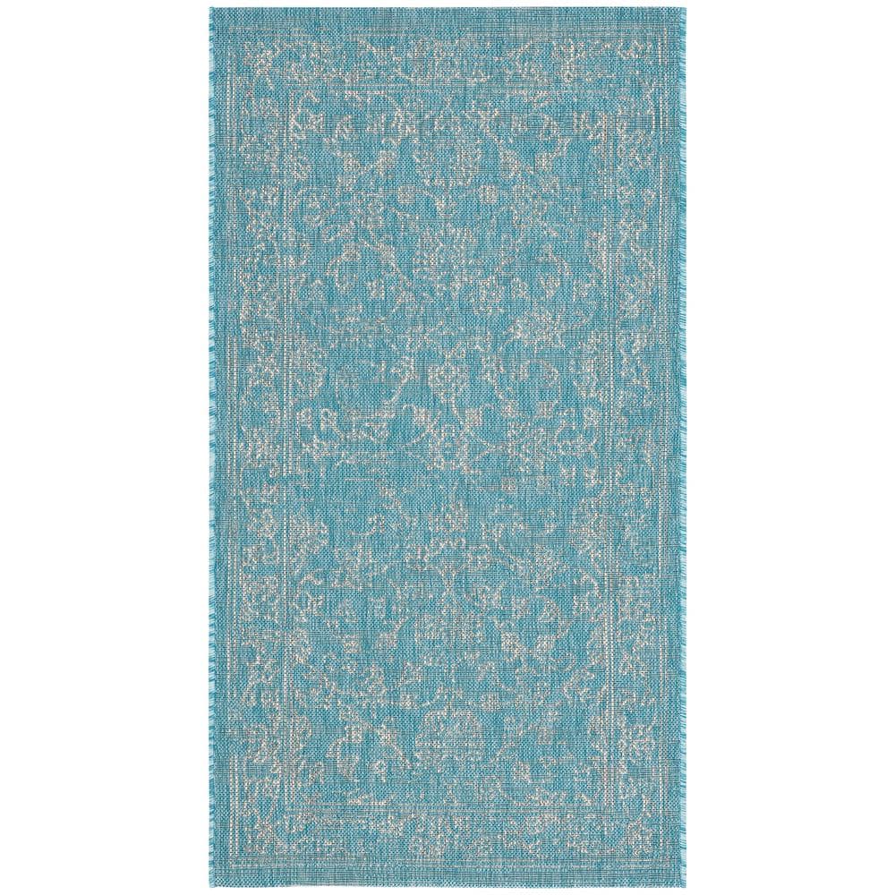 Courtyard Aqua/Gray Doormat 2 ft. x 4 ft. Border Floral Scroll Indoor/Outdoor Area Rug price history on PriceWatchPro