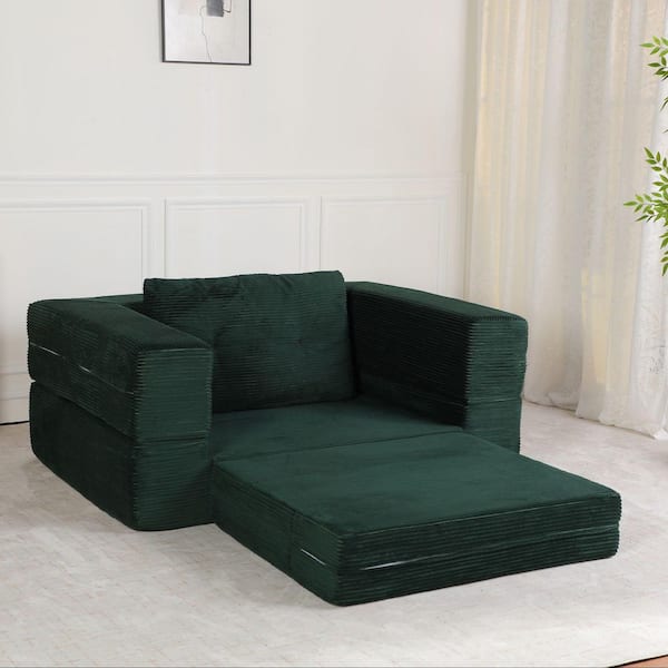 Green Full Size Convertible Sofa Bed, Compressed Floor Sofa Bed Human Dog Sleeper Sofa with Pillow, No Assembly