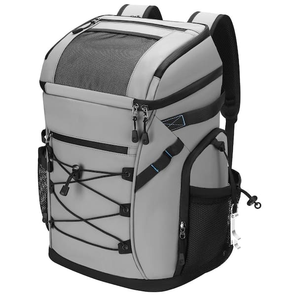 Double Decker 30L Cooler Picnic Backpack Gray, 48 Cans Leak Proof Waterproof Insulated Outdoor Bag