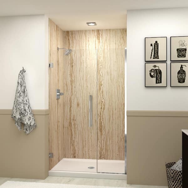 Transolid Elizabeth 48 in. W x 76 in. H Hinged Frameless Shower Door in Polished Chrome with Clear Glass