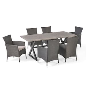 Dion Grey 7-Piece Metal Outdoor Dining Set with Silver Cushions
